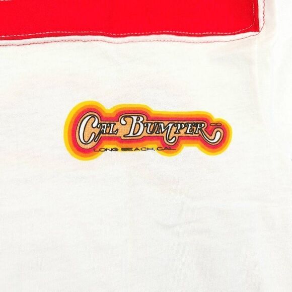 Vintage Cal Bumper T Shirt Mens Size Small Red 80s Ringer Tee Made In USA NEW - Picture 3 of 7